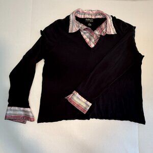 STYLE & CO WOMAN--MOCK LAYERED TOP--BLACK WITH PINK STRIPED COLLAR AND CUFFS--1X